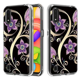 For Galaxy A01 2 In 1 PC + TPU Card Pattern Transparent Protective Case(Peacock Flower)