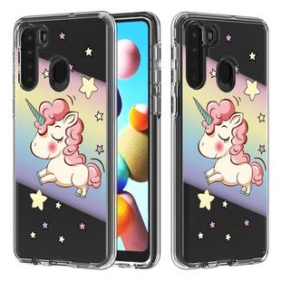 For Galaxy A21 2 In 1 PC + TPU Card Pattern Transparent Protective Case(Rainbow Horse)