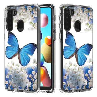 For Galaxy A21 2 In 1 PC + TPU Card Pattern Transparent Protective Case(Blue Butterfly)