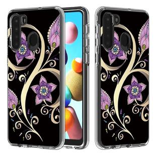 For Galaxy A21 2 In 1 PC + TPU Card Pattern Transparent Protective Case(Peacock Flower)