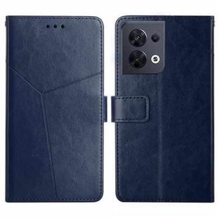 For OPPO Reno8 5G HT01 Y-shaped Pattern Flip Leather Phone Case(Blue)