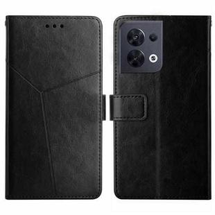 For OPPO Reno8 5G HT01 Y-shaped Pattern Flip Leather Phone Case(Black)
