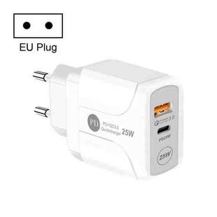 25W PD Type-C + QC3.0 USB Ports Travel Charger, Plug Type:EU Plug(White)