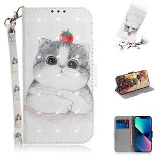 For iPhone 14 3D Colored Horizontal Flip Leather Phone Case (Cute Cat)