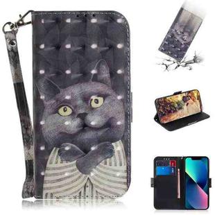 For iPhone 14 3D Colored Horizontal Flip Leather Phone Case (Hug Cat)