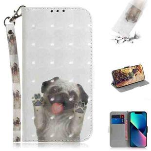 For iPhone 14 Plus 3D Colored Horizontal Flip Leather Phone Case (Pug)