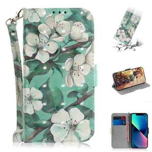 For iPhone 14 Plus 3D Colored Horizontal Flip Leather Phone Case (Watercolor Flower)