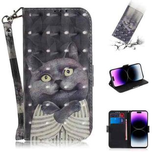 For iPhone 14 Pro 3D Colored Horizontal Flip Leather Phone Case(Hug Cat)
