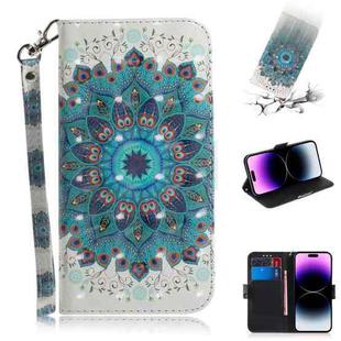 For iPhone 14 Pro 3D Colored Horizontal Flip Leather Phone Case(Peacock Wreath)