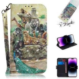 For iPhone 14 Pro 3D Colored Horizontal Flip Leather Phone Case(Zoo)