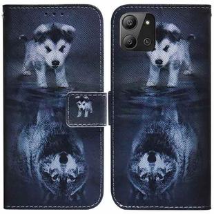 For Infinix Hot 11 2022 Coloured Drawing Leather Phone Case(Wolf and Dog)
