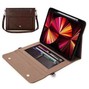 3-fold Zipper Leather Tablet Case Crossbody Pocket Bag For iPad mini 6(Coffee)