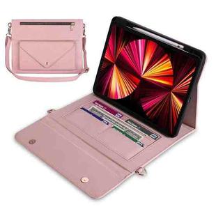3-fold Zipper Leather Tablet Case Crossbody Pocket Bag For iPad mini 6(Pink)