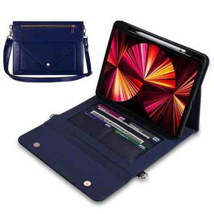 3-fold Zipper Leather Tablet Case Crossbody Pocket Bag For iPad mini 6(Blue)
