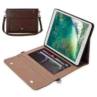 3-fold Zipper Leather Tablet Case Crossbody Pocket Bag For iPad 9.7 2018 & iPad 9.7 2017 & Air 2 & Air(Coffee)