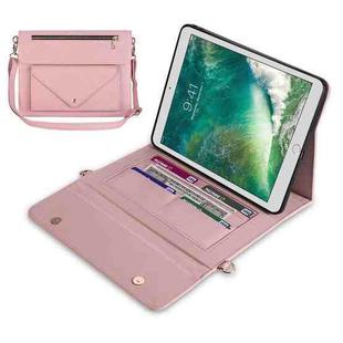 3-fold Zipper Leather Tablet Case Crossbody Pocket Bag For iPad 9.7 2018 & iPad 9.7 2017 & Air 2 & Air(Pink)