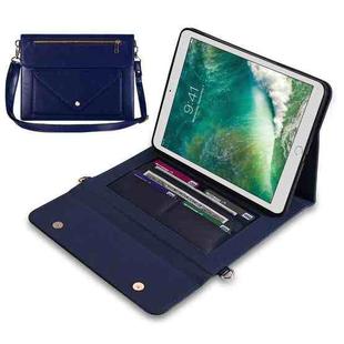 3-fold Zipper Leather Tablet Case Crossbody Pocket Bag For iPad 9.7 2018 & iPad 9.7 2017 & Air 2 & Air(Blue)