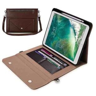 3-fold Zipper Leather Tablet Case Crossbody Pocket Bag For iPad 10.2 2019 / 2020 / 2021 / Air 2019 10.5(Coffee)