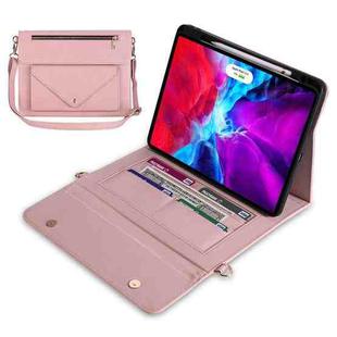 3-fold Zipper Leather Tablet Case Crossbody Pocket Bag For iPad Pro 12.9 2018 / 2020 / 2021(Pink)