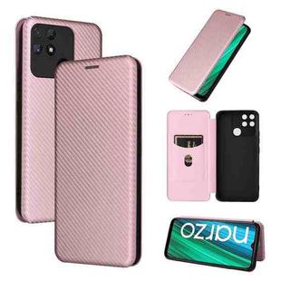 For Realme Narzo 50A Carbon Fiber Texture Flip Leather Phone Case(Pink)