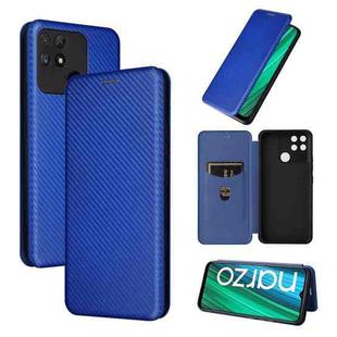 For Realme Narzo 50A Carbon Fiber Texture Flip Leather Phone Case(Blue)