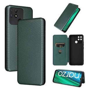 For Realme Narzo 50A Carbon Fiber Texture Flip Leather Phone Case(Green)