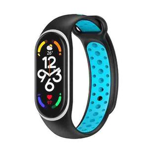 For Xiaomi Mi Band 7 Two-color Silicone Watch Band(White Border + Black+Blue)