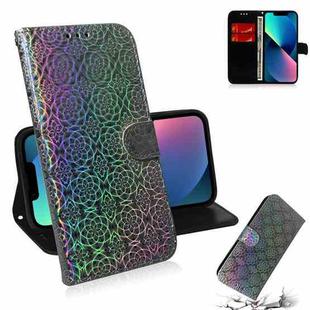 For iPhone 14 Colorful Magnetic Buckle Leather Phone Case (Silver)