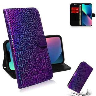 For iPhone 14 Plus Colorful Magnetic Buckle Leather Phone Case (Purple)