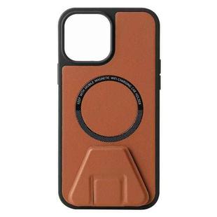 For iPhone 13 Pro MagSafe Magnetic Holder Leather Back Phone Case (Brown)