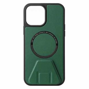 For iPhone 12 MagSafe Magnetic Holder Leather Back Phone Case(Green)