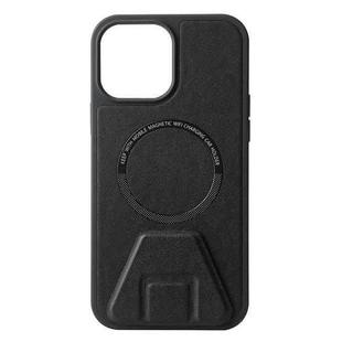 For iPhone 12 MagSafe Magnetic Holder Leather Back Phone Case(Black)