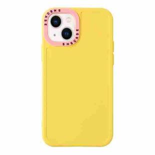 For iPhone 14 Color Contrast Lens Frame TPU Phone Case (Yellow+Light Pink)