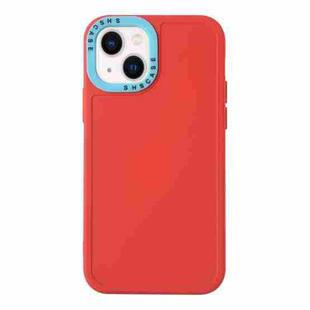 For iPhone 14 Color Contrast Lens Frame TPU Phone Case (Red+Sky Blue)
