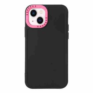 For iPhone 14 Color Contrast Lens Frame TPU Phone Case (Black+Rose Red)