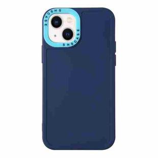 For iPhone 14 Color Contrast Lens Frame TPU Phone Case (Sapphire Blue+Sky Blue)