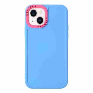 For iPhone 14 Plus Color Contrast Lens Frame TPU Phone Case (Sky Blue+Rose Red)