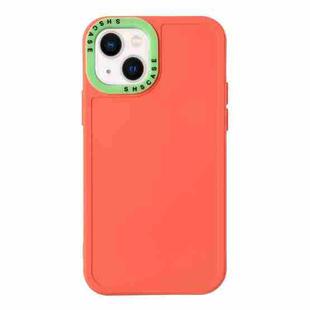 For iPhone 14 Plus Color Contrast Lens Frame TPU Phone Case (Orange+Green)