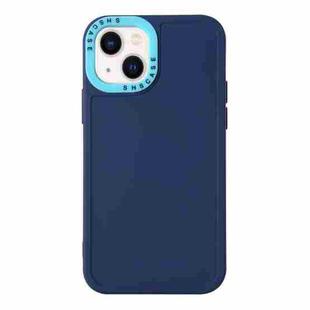 For iPhone 14 Plus Color Contrast Lens Frame TPU Phone Case (Sapphire Blue+Sky Blue)