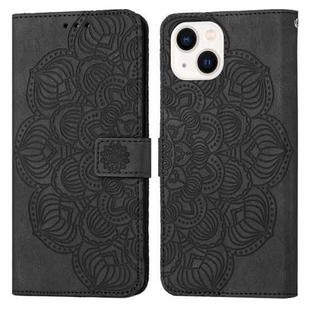 For iPhone 14 Mandala Embossed Flip Leather Phone Case (Black)