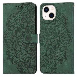 For iPhone 14 Mandala Embossed Flip Leather Phone Case (Green)