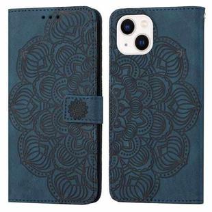 For iPhone 14 Mandala Embossed Flip Leather Phone Case (Blue)