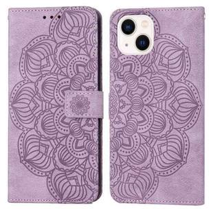 For iPhone 14 Plus Mandala Embossed Flip Leather Phone Case (Purple)