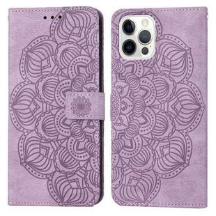 For iPhone 14 Pro Max Mandala Embossed Flip Leather Phone Case (Purple)