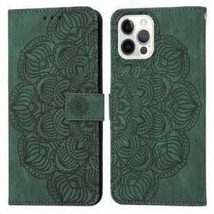 For iPhone 14 Pro Max Mandala Embossed Flip Leather Phone Case (Green)