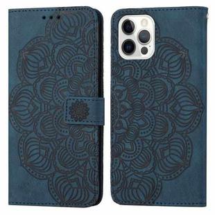 For iPhone 14 Pro Max Mandala Embossed Flip Leather Phone Case (Blue)