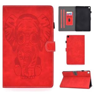 For Galaxy Tab A 10.1 (2019) T510 T515 Embossed Elephant Pattern Horizontally Flip PU Leather Case with Magnetic Buckle & Bracket and Card Slot(Red)