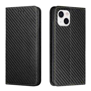 For iPhone 14 Plus Carbon Fiber Texture Magnetic Flip Leather Phone Case (Black)