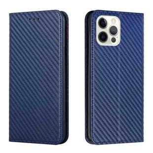 For iPhone 14 Pro Carbon Fiber Texture Magnetic Flip Leather Phone Case(Blue)