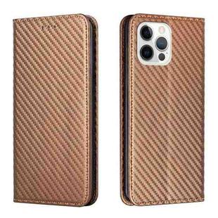 For iPhone 14 Pro Carbon Fiber Texture Magnetic Flip Leather Phone Case(Brown)
